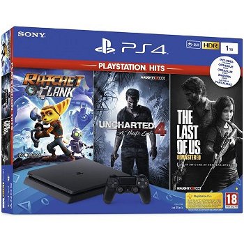 Consola Sony PlayStation 4 Slim 1TB Black + Uncharted 4 + Ratchet & Clank + The Last Of Us