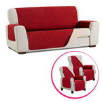 Set Husă canapea, 3 locuri + 2 Huse fotoliu, reversibile, Easy Cover Protect, roșie/bej