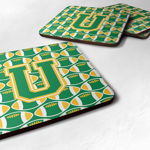 Caroline`s Treasures Carolines Comorile CJ1069-UFC Scrisoarea U Fotbal verde și gold foam Coaster Se 3 1/2 x 3 1/2, 