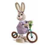 Figurina Iepuras Paste Girl cu bicicleta din fibre naturale 26x13x35, Decorer