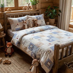 Lenjerie de pat Ranforce Cotton Pro RCP25, 100% bumbac, bleu, imprimeu cu ursuleti, king size - 4 piese cu elastic
