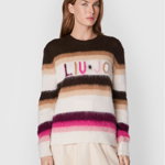 Liu Jo, Pulover din amestec de lana cu dungi si model logo, Multicolor, M