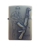 Bricheta tip zippo, 3D relief, metalica, soldat pusca AK47, OEM