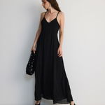 Reserved - Rochie maxi, din material cu aspect șifonat - negru, Reserved