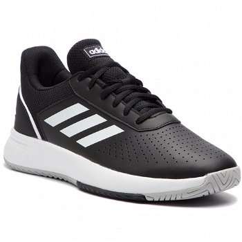 Adidas PERFORMANCE, Pantofi sport de piele cu perforatii Courtsmash, Negru, 8