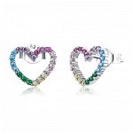 Cercei cu surub din argint 925 multicolor heart, BijuteriidinArgint.ro