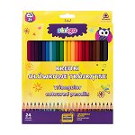 Creioane colorate Strigo, 24 culori, cu ascutitoare, STRIGO