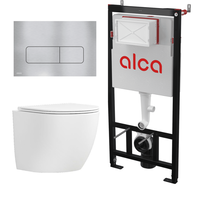 Set vas WC suspendat Matilda Alb cu rezervor Alcadrain si clapeta Aluminiu Mat MOON, Alcadrain