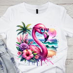 Tricou copii sau adulti din bumbac model Flamingo personalizat cu nume  sau poza preferata TC5043