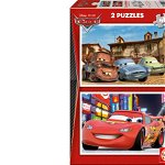Puzzle din lemn Educa - Disney Cars 2: Piston Cup and Radiator Springs, 2x48 piese (14939), Educa