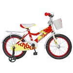 Bicicleta copii, Rich Baby R1602A, 16inch, alb-roz, roti ajutatoare, varsta 4-6 ani