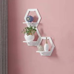 Set 3 rafturi decorative in forma de hexagon, patrat sau rotund, alb, Tenq RS