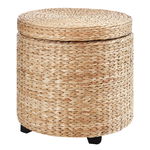 HOMCOM Taburet de Depozitare Rotund, Acoperit cu Ratan, Taburet Sprijin cu Capac, Ф43x43 cm, Kaki | Aosom Romania, HOMCOM