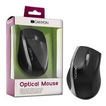 Mouse CANYON CNR-MSO01 (Optical 800dpi, 3btn, USB 2.0, Black/Silver, Scrolling Wheel) Retail, 1-pk CNR-MSO01NS
