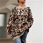 Pulover de toamna pentru femei, model nou cu imprimeu leopard, din tricot, pulover larg, Neer