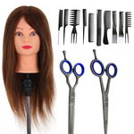 Set Frizerie Star Hair, Cap Manechin Par Natural 100%, 50-55 cm, Set Foarfece Tuns si Filat Dubla, Set 10 Piepteni, Pauco Profesional