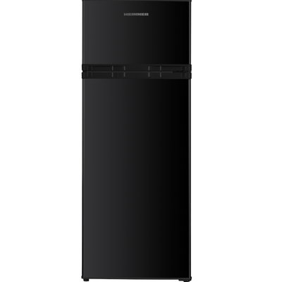 Frigider cu 2 usi Heinner HF-H2206BKE++, clasa energetica: E, capacitate totala: 206 L, capacitate frigider: 169 L, capacitate congelator: 37 L, control mecanic cu termostat ajustabil, lumina LED, 3 rafturi sticla frigider, compartiment pentru fructe si legume, usi reversibile, suport oua