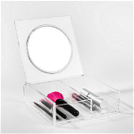 Cutie transparenta cosmetice cu oglinda, 14,8x14,8x4,7 cm