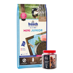 BOSCH Hrana uscata pentru caini junior de talie mica 15 kg + recompense cu carne de iepure si ceai verde 300 g, BOSCH