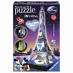 Puzzle Ravensburger 3D - Turnul Eiffel Noaptea Disney Mickey si Minnie Mouse 216 piese