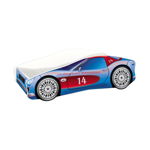 Pat copii Race Car MyKids, 140 x 70 cm, pal, maxim 90 kg, Albastru