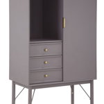 Cabinet din MDF si metal, cu 3 sertare si 1 usa "Lille" Purple, l90xA50xH160 cm