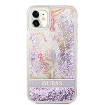 Husa telefon Guess, Liquid Glitter Flower Case pentru Apple iPhone 11, Purple