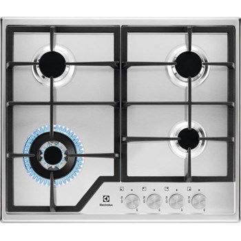 Plita pe gaz incorporabila Electrolux KGS6436SX, 60 cm, 4 arzatoare, aprindere integrata, Wok, gratare din fonta, inox