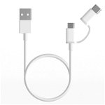 Cablu de date / adaptor Xiaomi 2-in-1, USB Male la microUSB Male, USB-C Male, 1 m, White