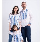 Set bluze traditionale cu broderie inflorata albastra pentru familie