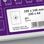 Etichete autoadezive A4, 105 x 148 mm, 4 etichete / coala A4, 1 top, 100 coli/top