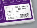 Etichete autoadezive A4, 105 x 148 mm, 4 etichete / coala A4, 1 top, 100 coli/top