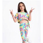 Compleu multicolor pentru fetite cu bluza scurta si colanti 7 ani (117 - 122 cm), Haine de vis