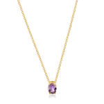 Lant cu pandantiv minimalist din aur galben cu zirconia mov solitaire