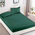 Husa de pat cu elastic din Bumbac Finet + 2 Fete de Perna - Verde Cu Model, JOJO HOME