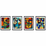 Set 4 tapeturi autoadezive Premium, textura canvas, Chipuri abstracte, 130 x 41 cm, PRITI GLOBAL