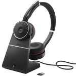 Jabra Evolve 75 UC Wireless Stereo On-Ear Headset – Unified Communications Optimised Headphones With Long-Lasting Battery and Charging Stand – USB Bluetooth Adapter – Black
