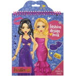 Carte de colorat Fashion Design Book cu autocolante si sabloane incluse Besties, Grafix, Mov