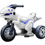 Motocicleta electrica cu 3 roti, 12V, 2 motoare, 3-7 ani, Dino alb, Krista