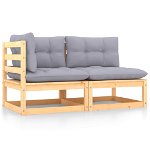 Set mobilier de gradina cu perne vidaXL, 2 piese, lemn masiv de pin, 70 x 70 x 67 cm, 24.5 kg