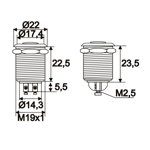 Buton, 1 circuit 2A-250V OFF-(ON), metal • rezistent la apa, 