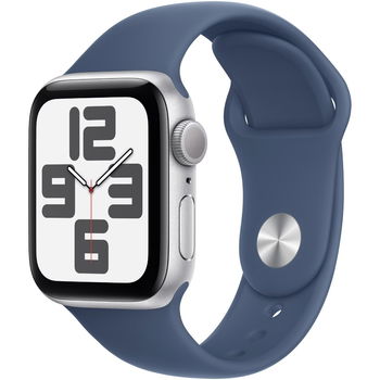 APPLE Watch SE (2nd Gen) V2, GPS + Cellular, 44mm, Silver Aluminium Case, Denim Sport Band - M/L