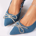 Pantofi cu toc dama albastri din material textil Mira #18398, OneFashionRoom-ESI