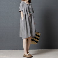 Rochie larga pentru femei, din bumbac ?i in, model casual, rochie in stil artistic potrivita pentru sezonul de vara, Neer