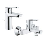 Pachet: Baterie cada/dus Grohe Bau Edge-23334000 + Baterie lavoar Grohe Bau Edge-23328000, Grohe