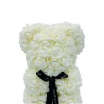 Ursulet Dragalas En-gros din Trandafiri de spuma, cu fundita, ambalat in cutie transparenta de cadou, Alb, 28×17.5×17.5cm, 