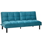 HOMCOM Canapea extensibila cu scaun captusit, canapea cu 3 locuri , canapea cu efect de catifea, verde, Lemn, otel, HOMCOM