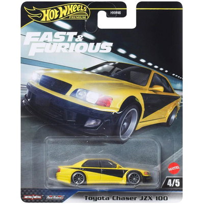 Masinuta metalica Hot Wheels Premium, Fast & Furious, 1998 Toyota Chaser JZX100, 1:64, JBL89, Galben