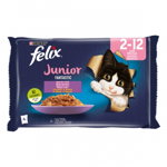 PURINA Felix Fantastic Junior, Pui, pachet mixt, plic hrană umedă pisici junior, (în aspic), 85g x 4, Felix