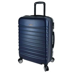 Troler Mare, Quasar & Co.®, Model Line, 4 roti duble cu rotatie 360°, maner telescopic, cifru, 77 x 52 x 31 cm, ABS, bleumarin